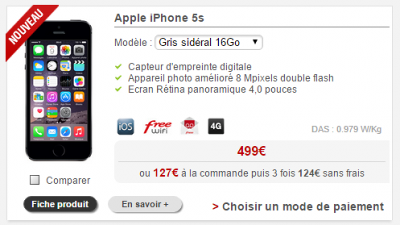 L’iPhone 5s est de retour dans la boutique Free Mobile