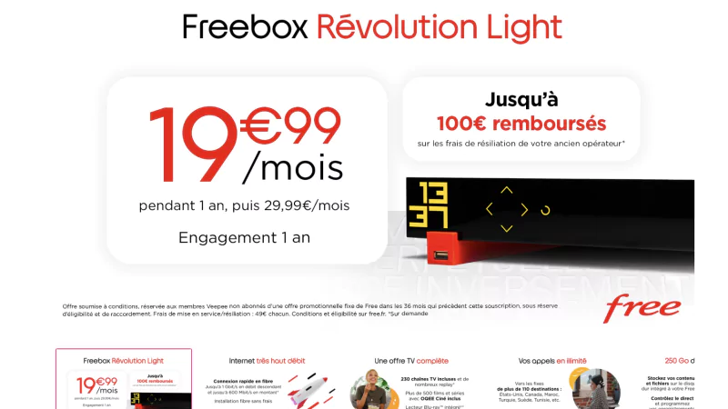 Free lance sa nouvelle vente privée Freebox Revolution Light à prix réduit pendant 1 an