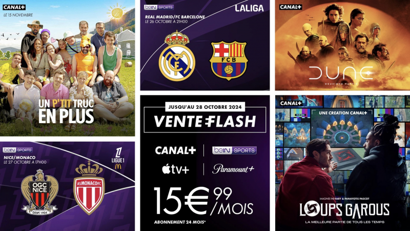 Canal+ dégaine une offre très complète à seulement 15,99€/mois incluant ses chaînes, beIN Sports, Apple TV+ et Paramount+