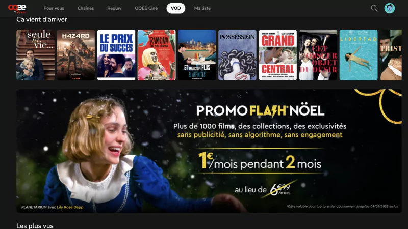 “promo flash Noël” pour les abonnés Freebox : 1000 films à 1€ pendant 2 mois